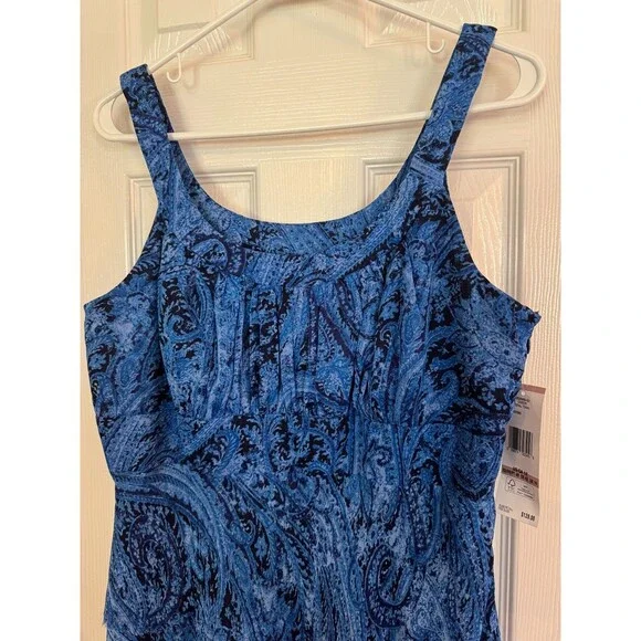 Jones NY Blue Paisley Tiered Midi Dress Sz 12 Sleeveless Flowy Ocean Style NWT - Picture 6 of 9